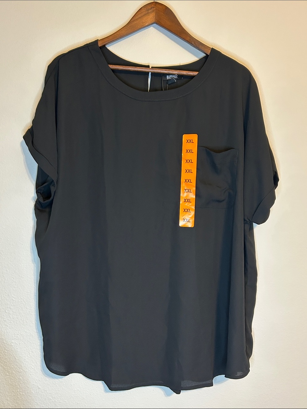 Buffalo David Bitton Woven Blouse w/ Patch Pocket & Keyhole Detail XXL